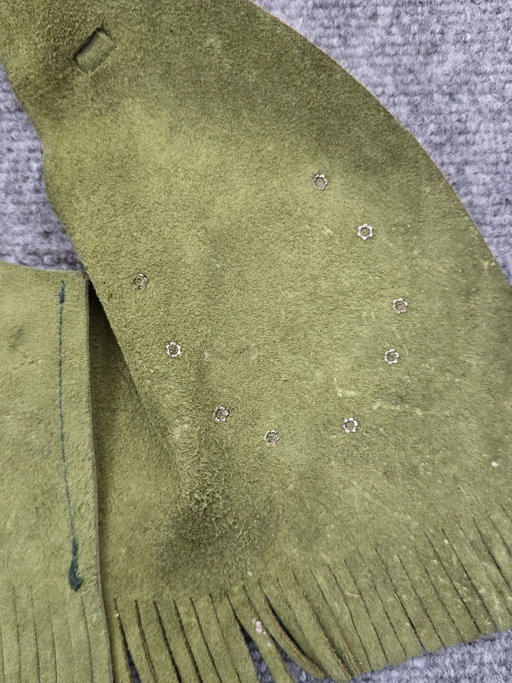 Vintage Sears Kids Leather Fringe Vest Olive Green Western Cowboy Size 4/5